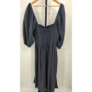 Quince Slate Blue Puff-Sleeve Midi Dress